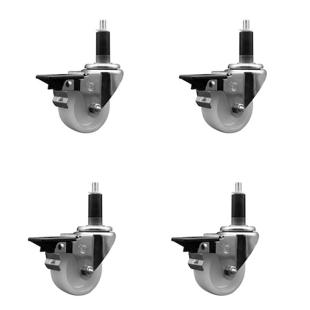 Service Caster 3'' Nylon Swivel 1-1/8'' Expanding Stem Caster Set with Brake, 4PK SCC-EX20S314-NYS-PLB-118-4